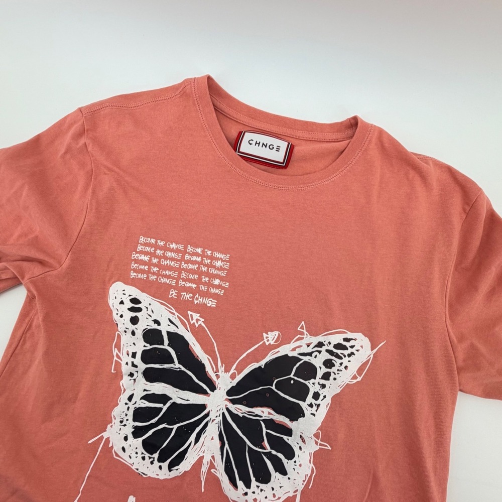 CHNGE Long Sleeve Graphic Tee Womens M Coral Butterfly Be The Change